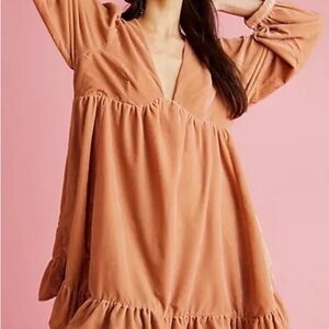Free People Rust Babydoll V-Neck Tiered Mini Dress #4